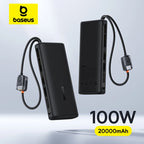 100W 20000mAh Fast Charging Power Bank with Built-In USB-C Cables
