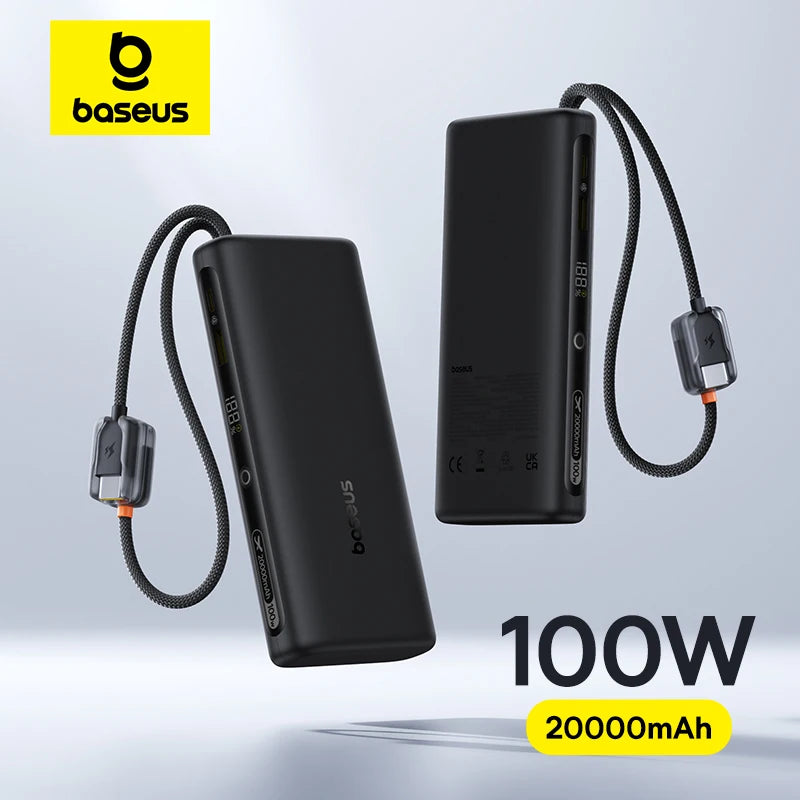 100W 20000mAh Fast Charging Power Bank with Built-In USB-C Cables