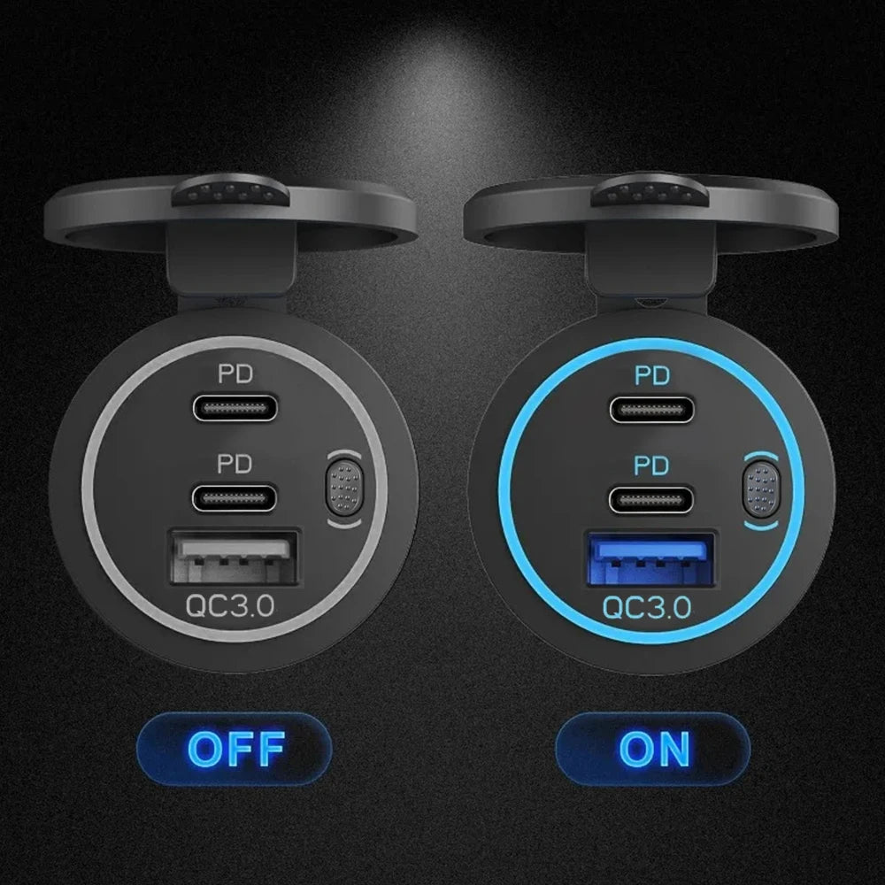 78W Triple Port USB-C Fast Car Charger Socket - 10