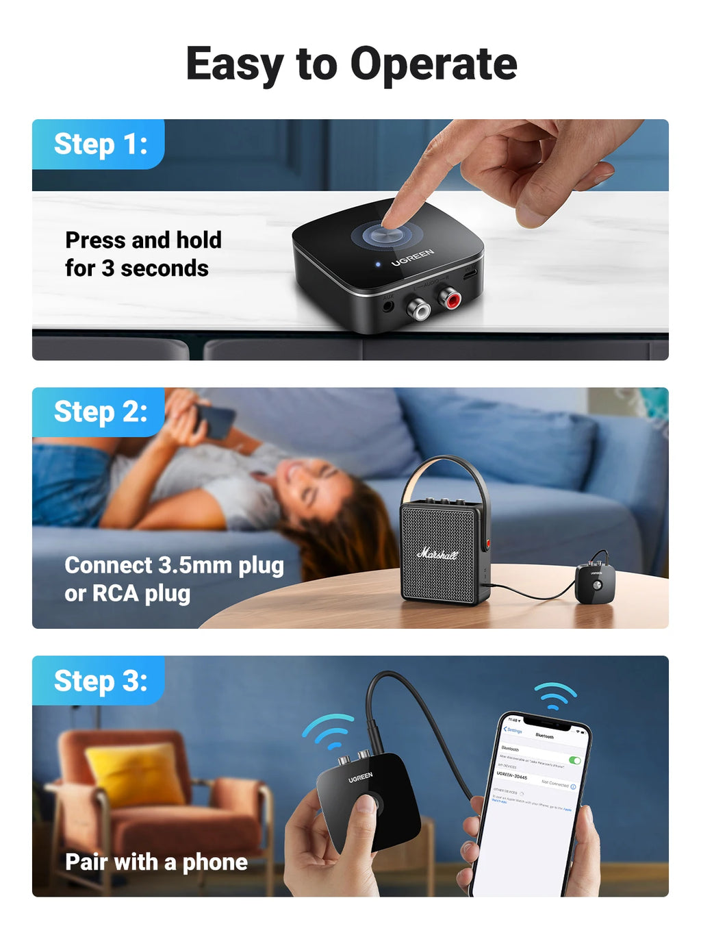 Bluetooth 5.3 Audio Receiver for Home Stereo and Speaker Systems