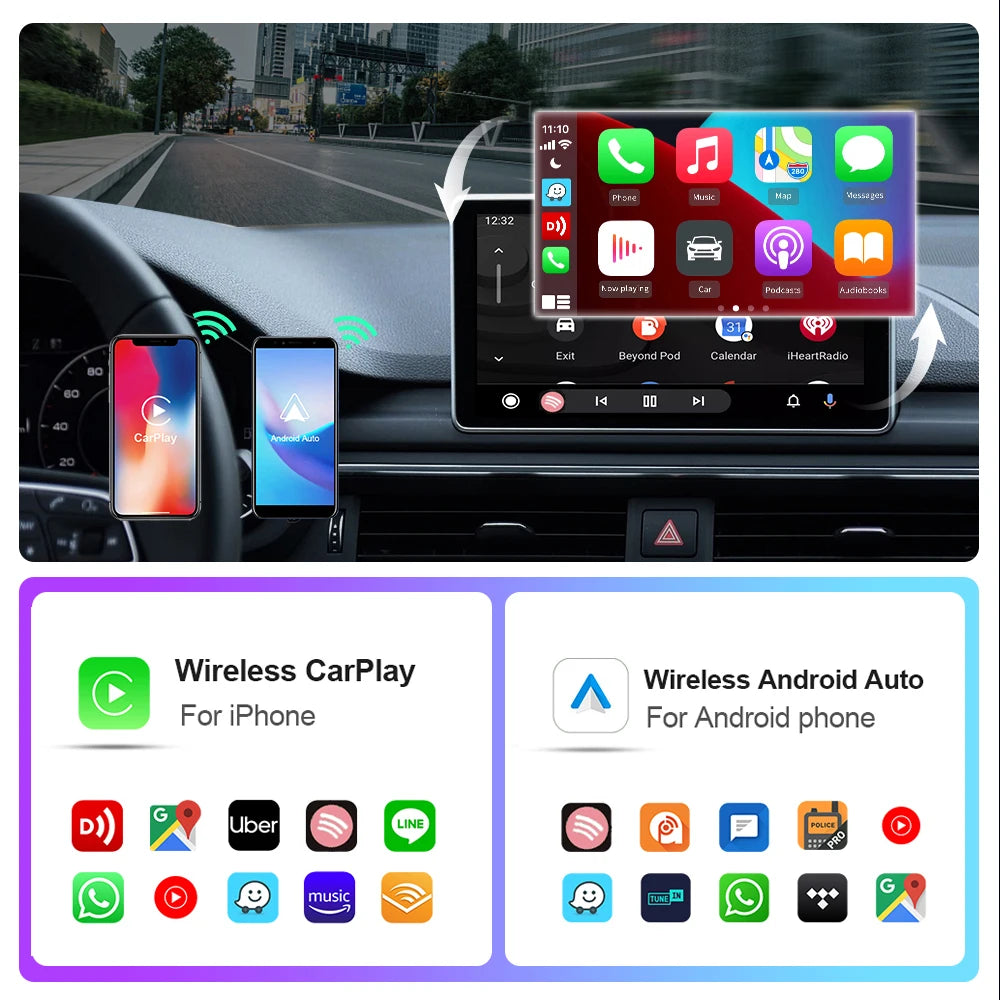 Wireless CarPlay and Android Auto 2-in-1 Adapter for Wired Car Systems