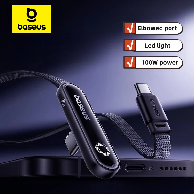 100W USB-C Fast Charging Cable with 90-Degree Elbow Connector - 1