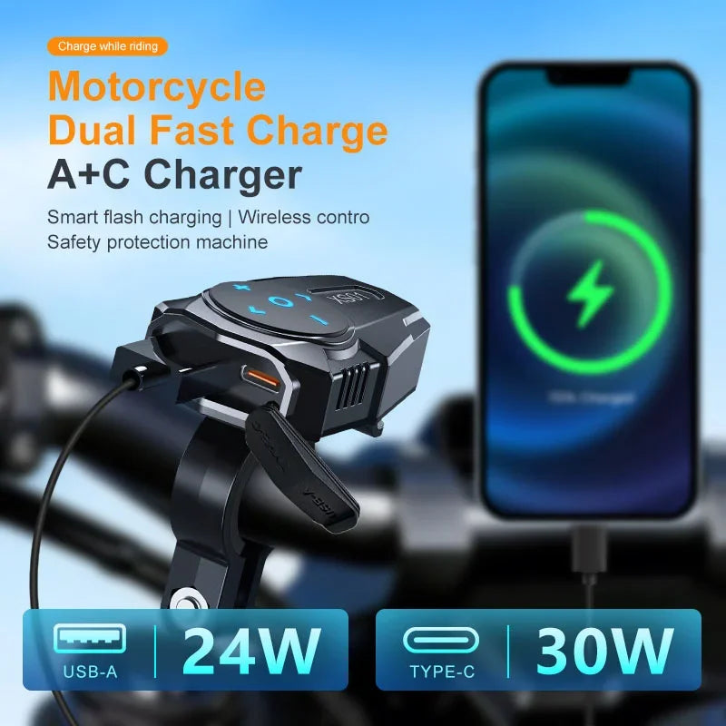 54W Motorcycle Dual Port USB Charger with Bluetooth Remote
