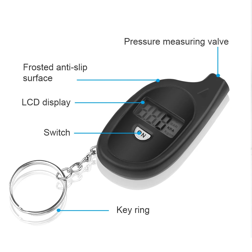 Mini Digital LCD Tire Pressure Gauge Keychain for Cars and Motorcycles