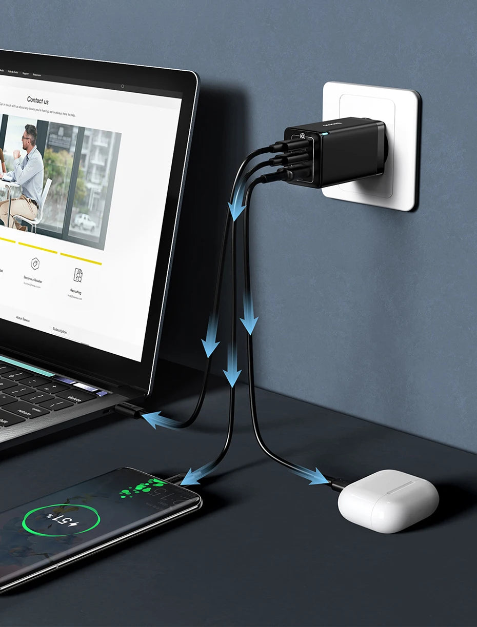 65W GaN Fast Charger with Dual Type-C and USB Ports