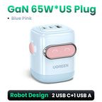 65W GaN Fast Wall Charger with 3 Ports for Laptops and Smartphones