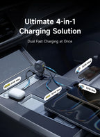 4-Port Fast Car Charger with Retractable Cables