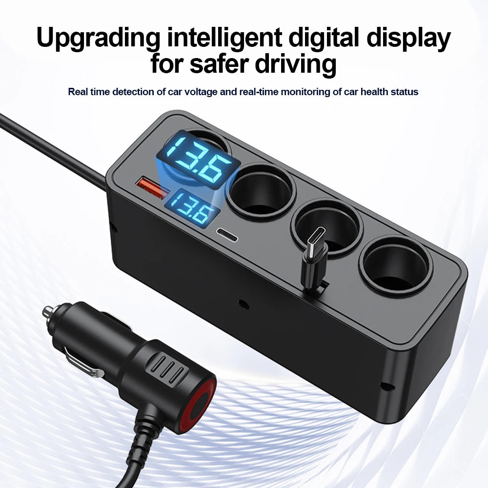 120W 7-in-1 Car Cigarette Lighter Socket Splitter with PD and USB