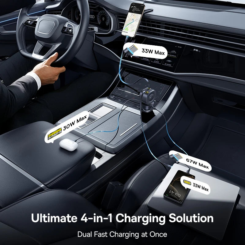 100W Fast Charging 4-Port Retractable Car Charger