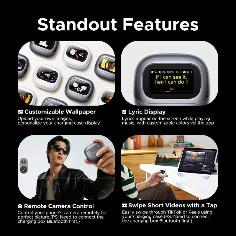 Wireless Noise Cancelling Earbuds with Smart LCD Touch Case