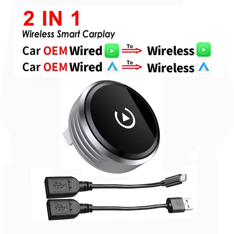 Wireless CarPlay and Android Auto 2-in-1 Adapter for Wired Car Systems