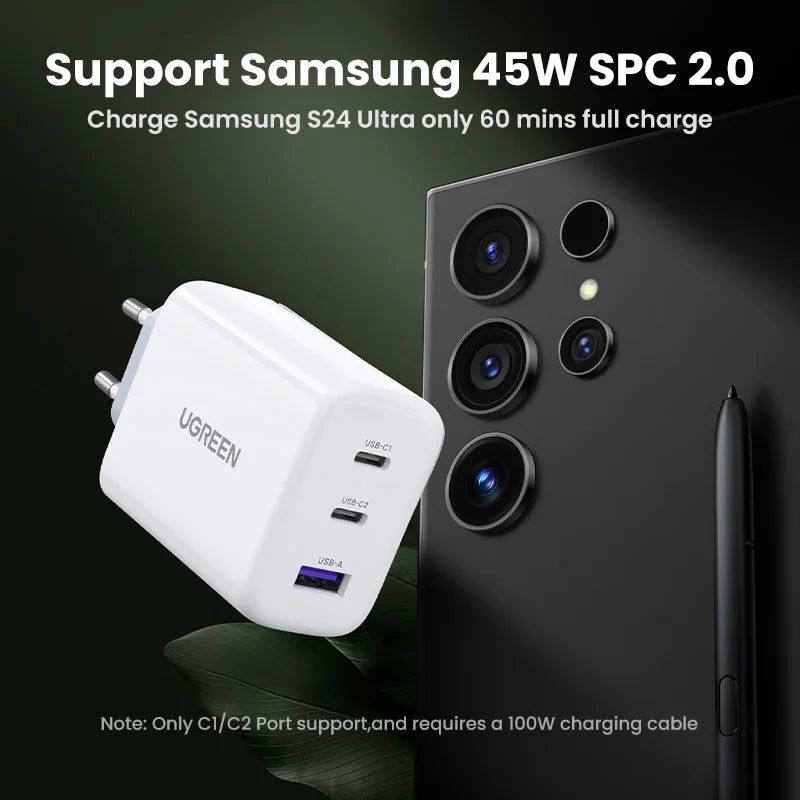 65W GaN Fast Wall Charger with Triple USB-C and USB-A Ports