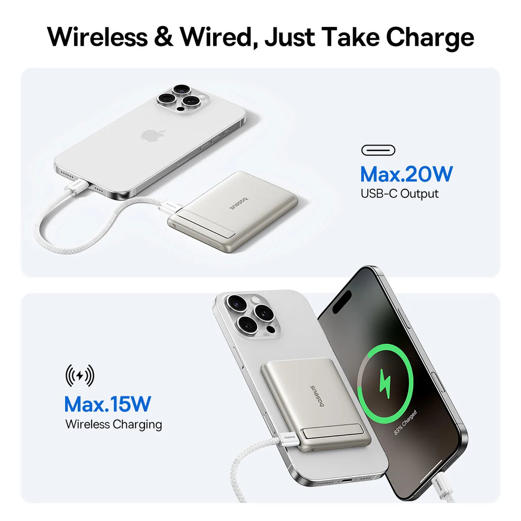 Qi2 Magnetic Portable Wireless Power Bank with Kickstand 5000mAh