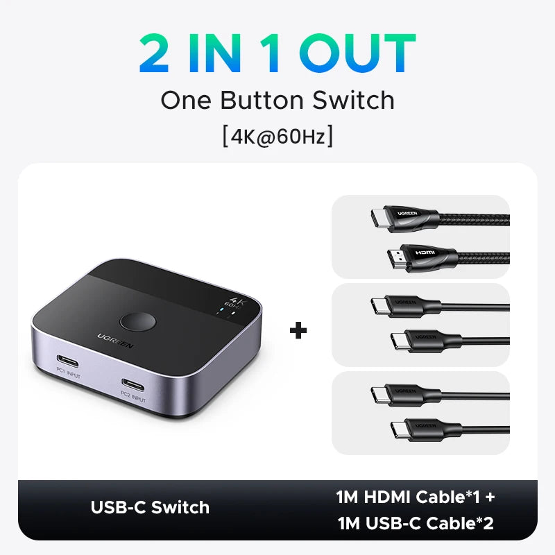 4K 60Hz HDMI and USB-C 2-in-1 Switcher for Dual Device Setup
