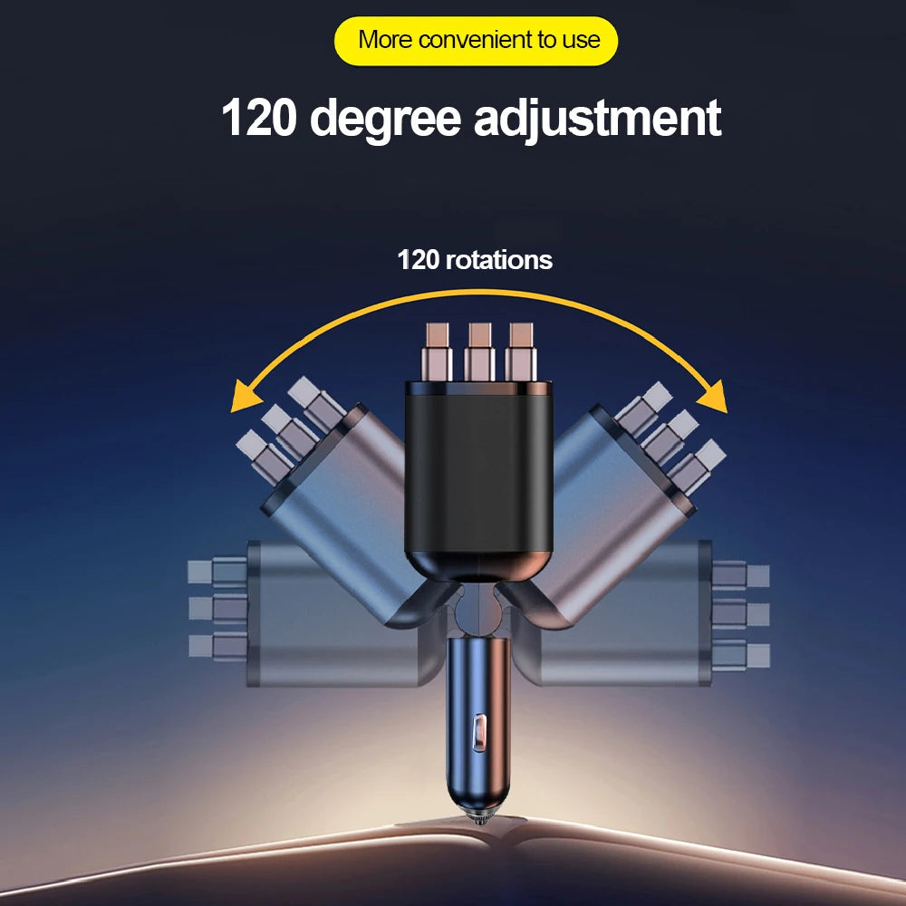 7-in-1 Fast Car Charger with Retractable Cables and Digital Voltmeter - 4