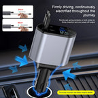 120W 4-in-1 Retractable Fast Car Charger with Voltage Display