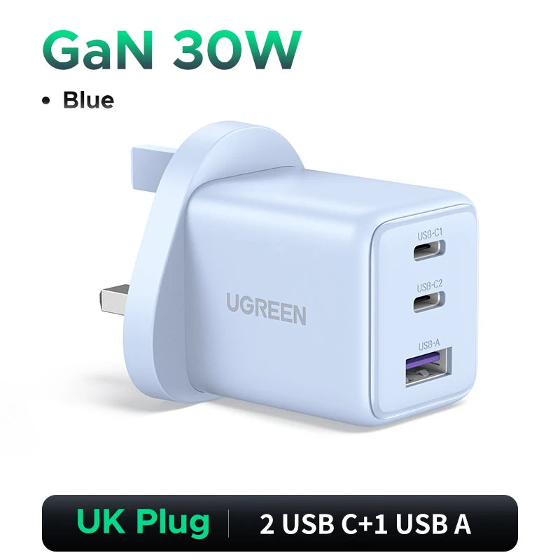 30W GaN Fast Wall Charger with Triple USB Ports - 21