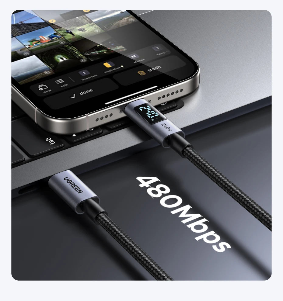 240W USB-C Fast Charging Cable with LED Real-Time Power Display