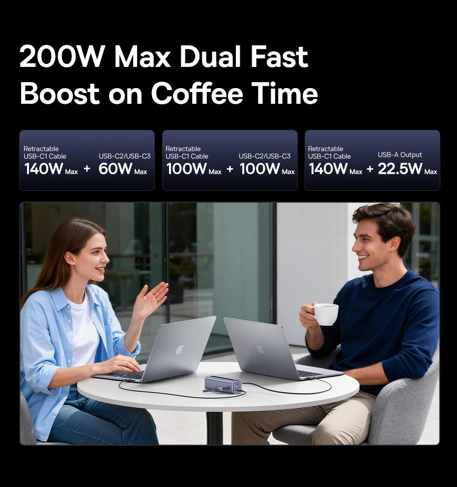 200W 25000mAh Fast Charging Power Bank with Retractable Cables