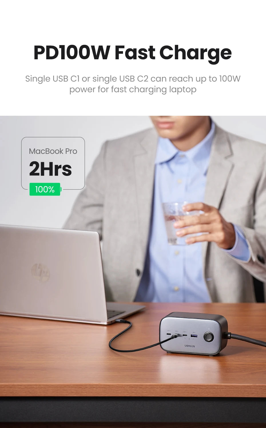 100W GaN 6-in-1 Fast Desktop Charging Station and Power Strip - 11