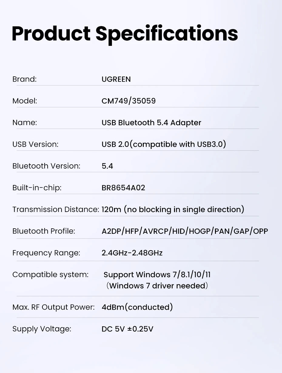 Bluetooth 5.4 USB Adapter for PC Wireless Connectivity - 21