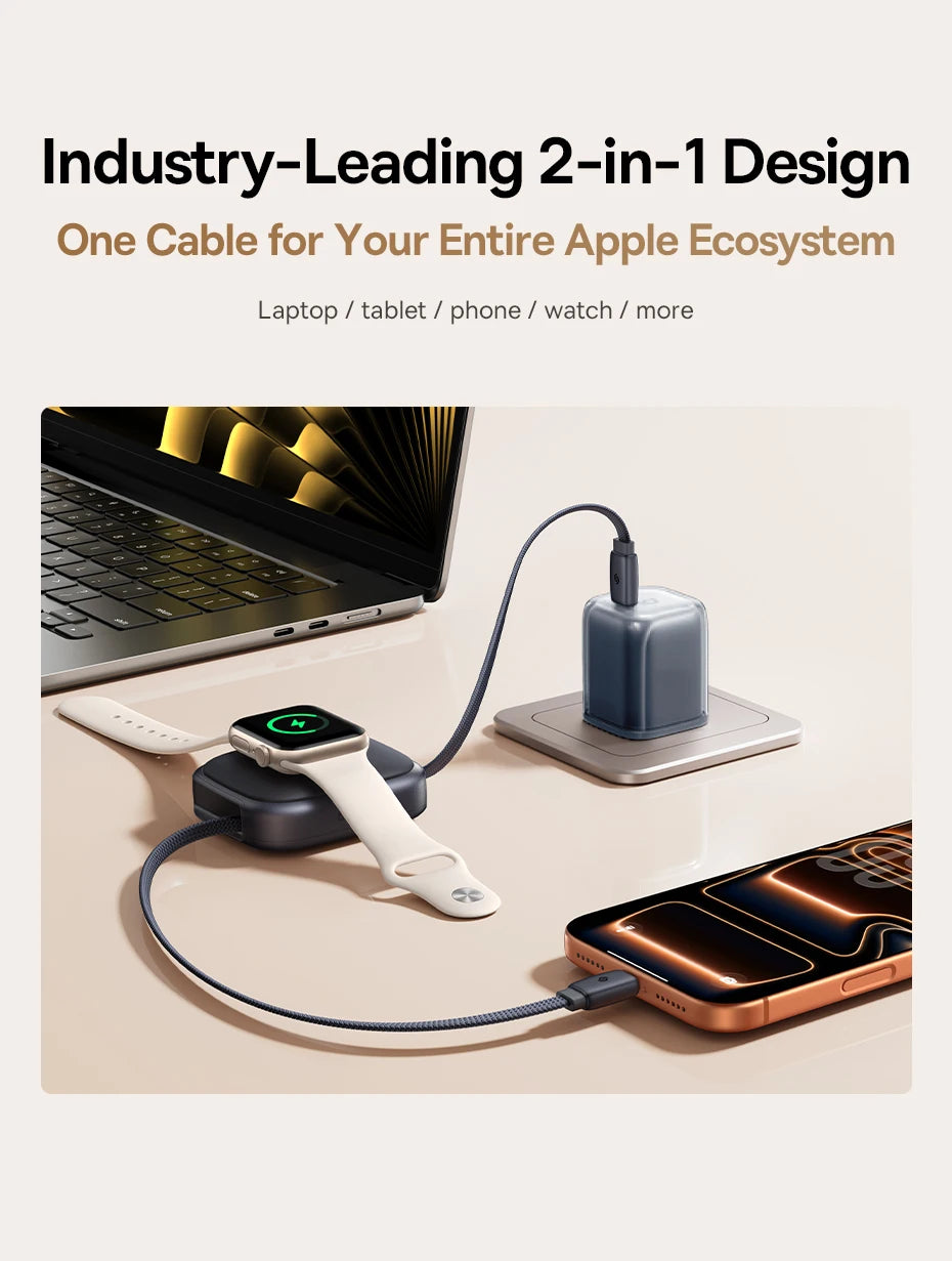 100W Retractable Fast Charging Cable with Watch Wireless Charger