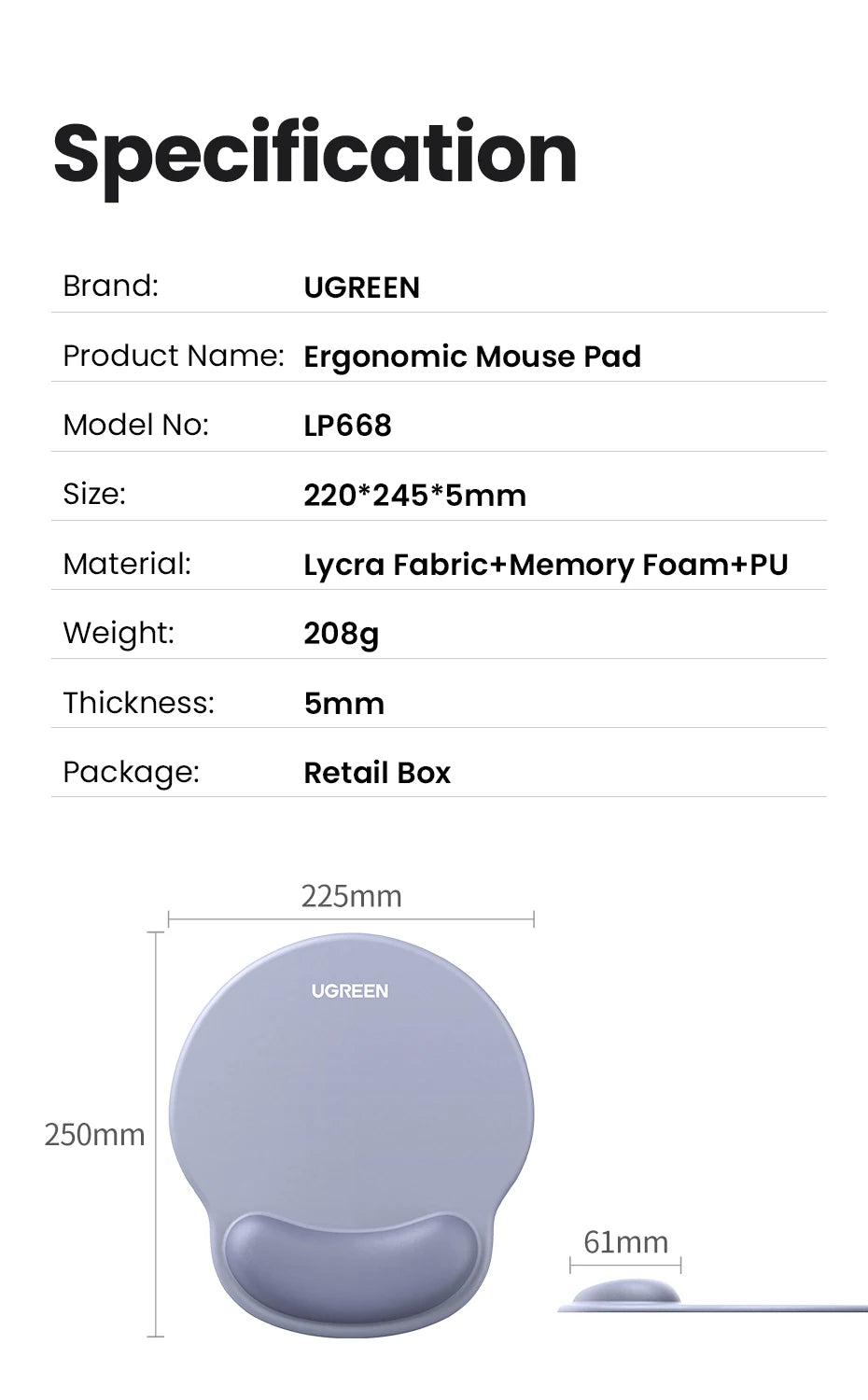 Ergonomic Memory Foam Mouse Pad with Wrist Support
