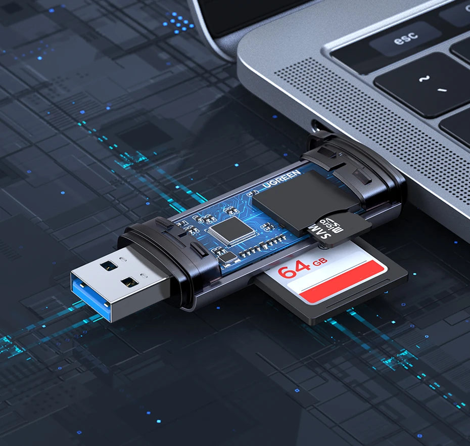 USB 3.0 and USB-C Dual Slot SD and TF Memory Card Reader