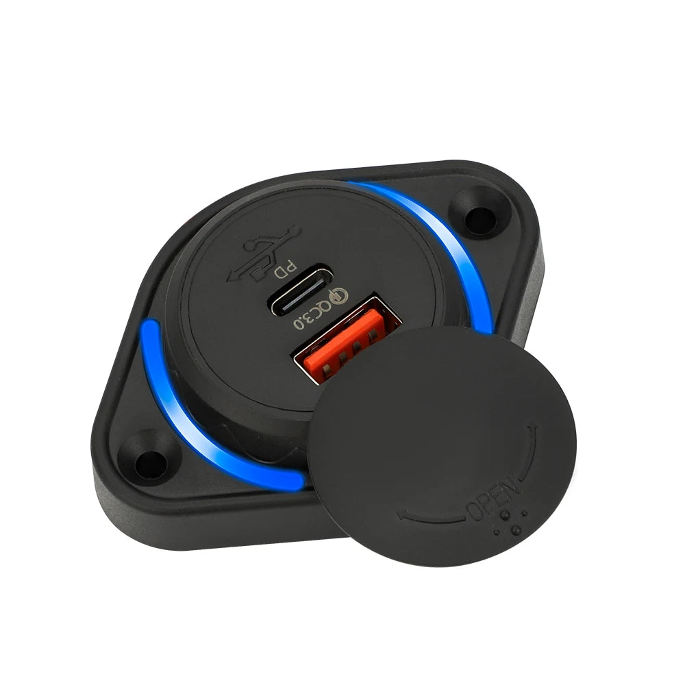 Dual Port USB PD and QC3.0 Power Socket for 12V 24V Vehicles