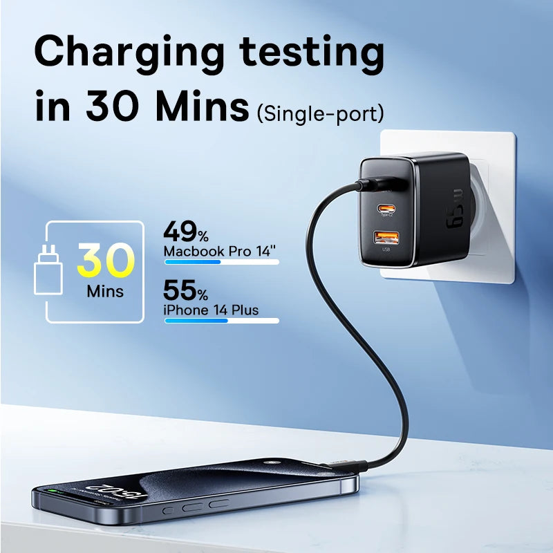 65W GaN Fast Wall Charger for Laptops and Smartphones - 3