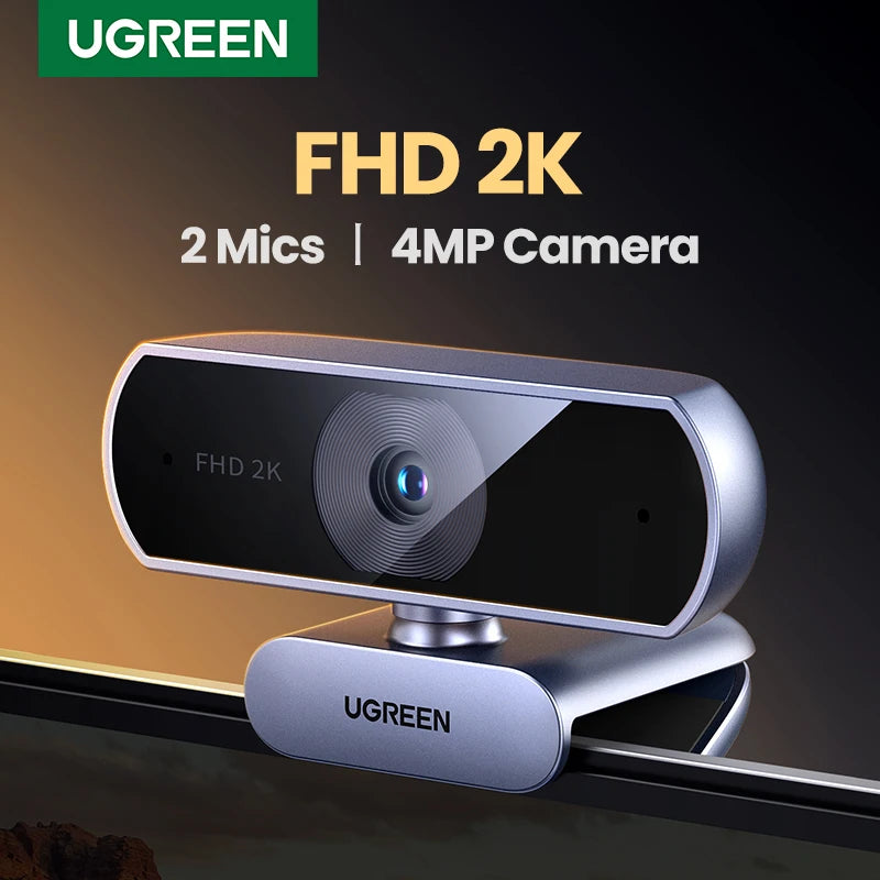 2K HD USB Webcam with Dual Microphones for Video Conferencing