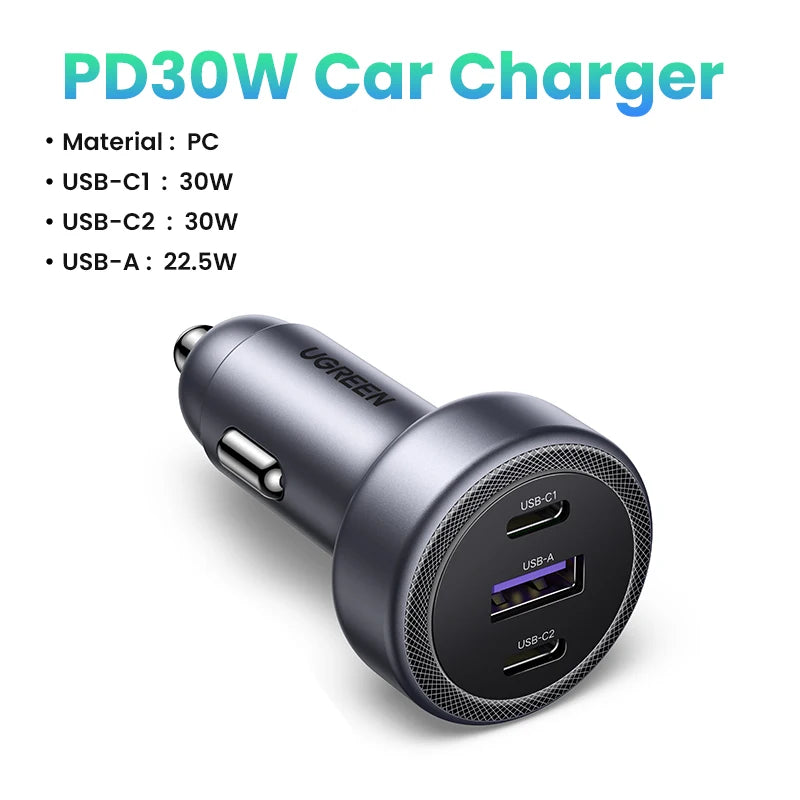30W USB-C Fast Car Charger with Dual Ports