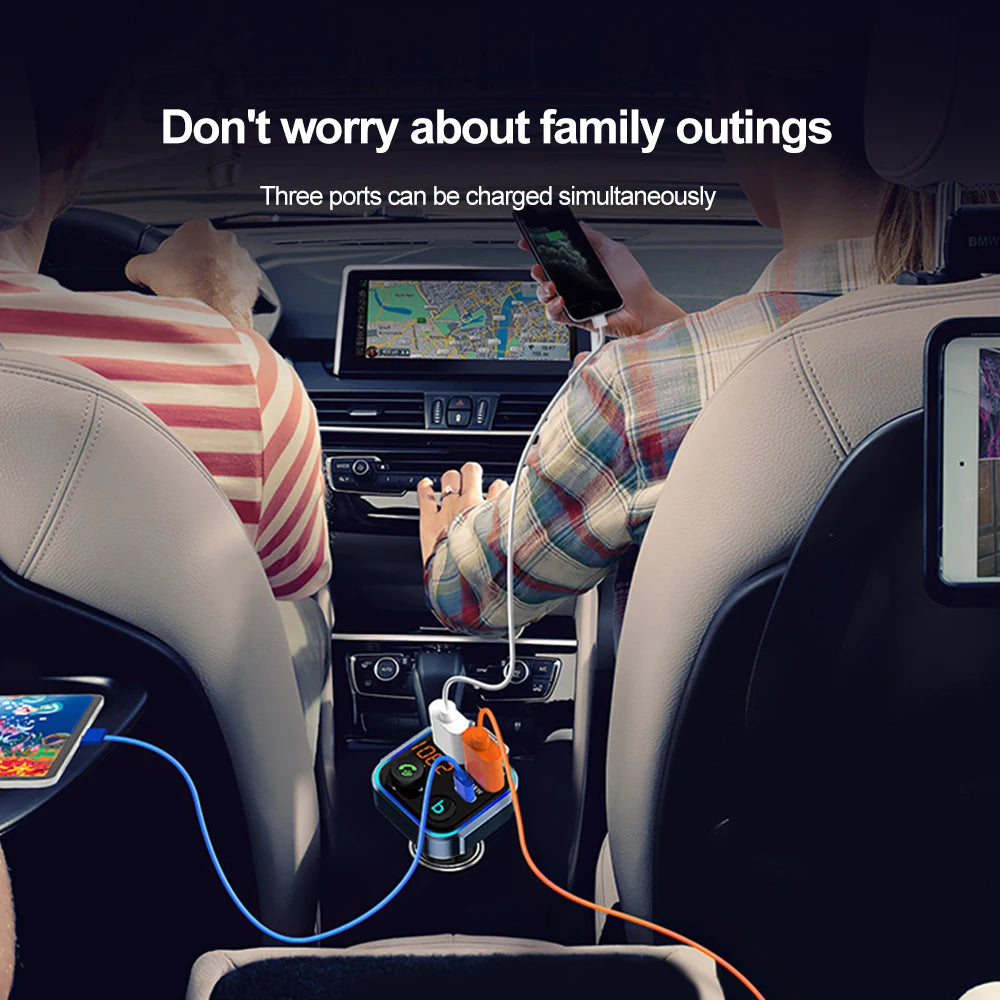 Bluetooth 5.0 FM Transmitter Car Adapter with 38W PD and QC3.0 Charger