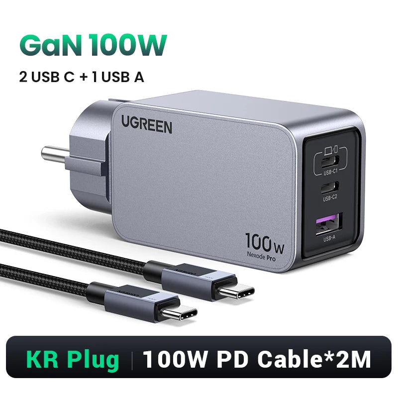 100W GaN Fast USB-C Wall Charger for Laptops and Smartphones