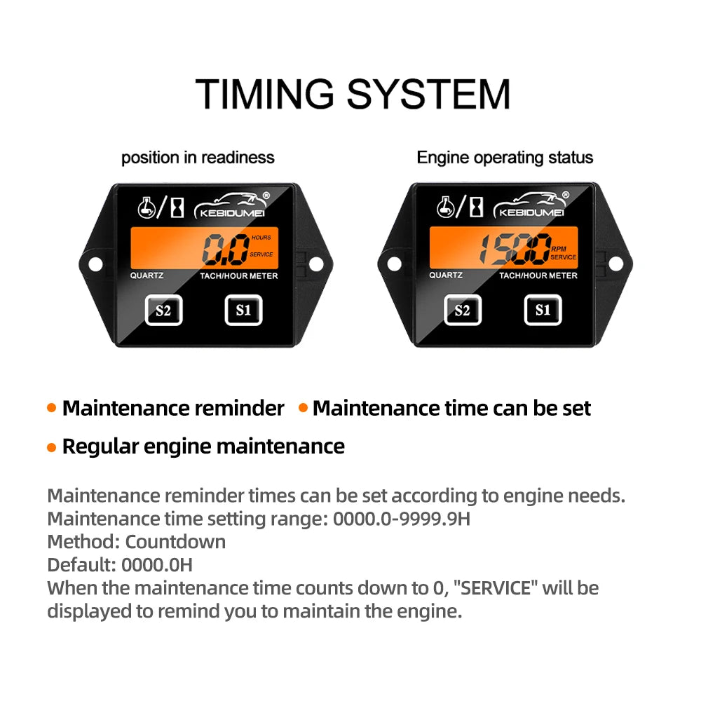 Digital Engine Tachometer and Hour Meter Gauge for Spark Ignition Engines