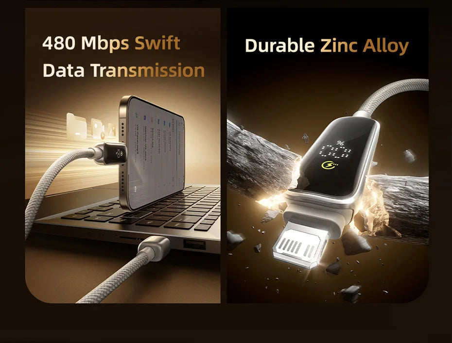 Digital Display 20W Fast Charging USB-C Cable for iPhone