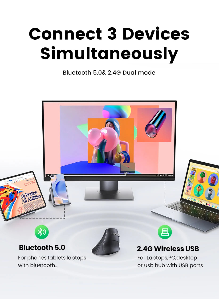 Ergonomic Vertical Wireless Mouse with Bluetooth 5.0 and 4000 DPI - 15