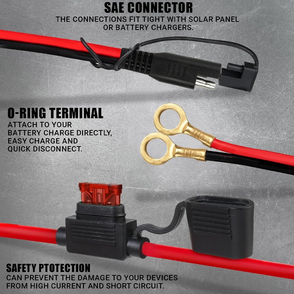 SAE to O-Ring Terminal Battery Charger Cable with 10A Fuse - 14