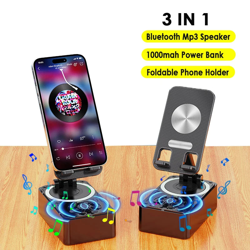 3-in-1 Foldable Phone Stand with Bluetooth Speaker & Power Bank