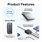 65W GaN 5-Port USB-C Desktop Fast Charger