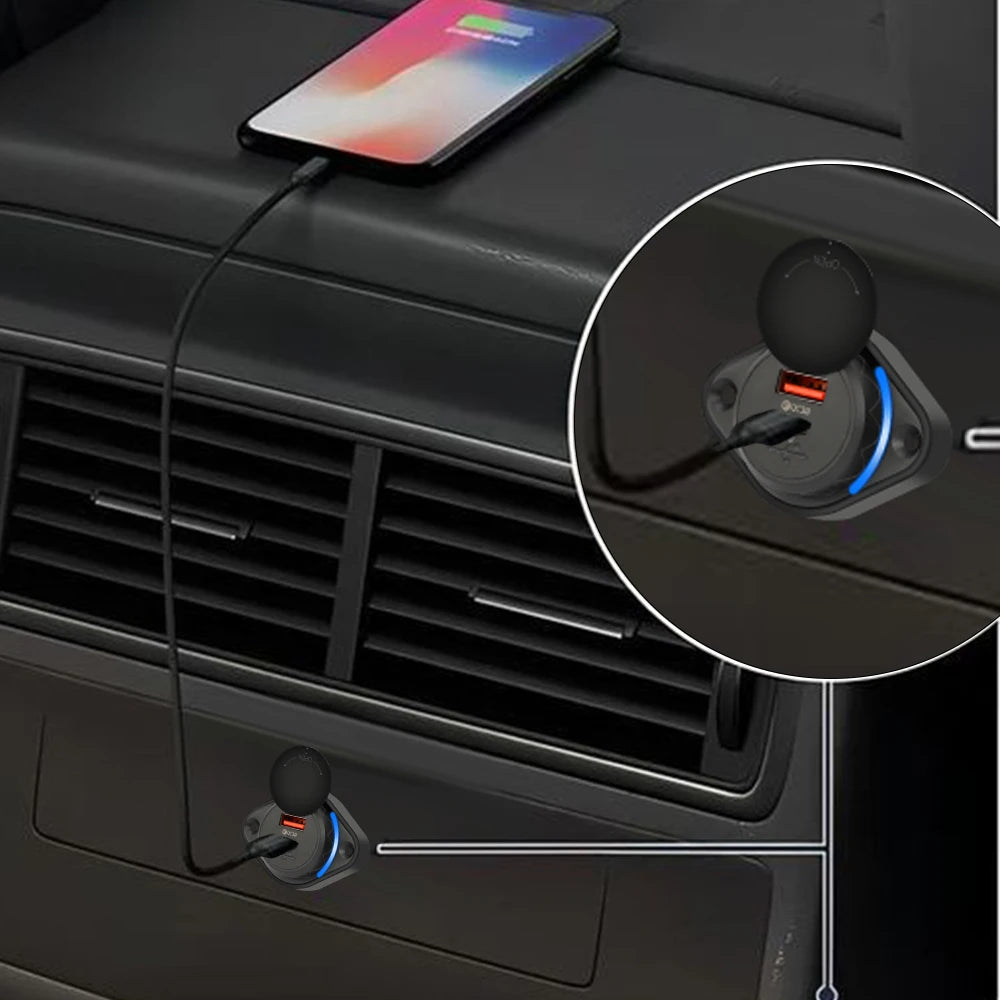Dual Port USB PD and QC3.0 Power Socket for 12V 24V Vehicles