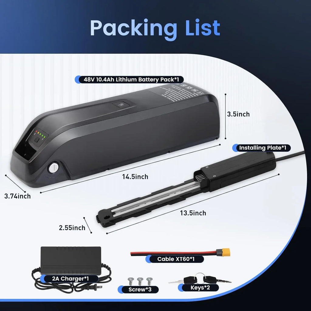 48V Hailong E-Bike Battery Pack with USB Charging Port