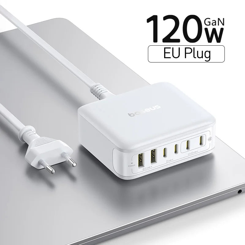 120W 6-in-1 GaN Desktop Fast Charger for Laptops and Phones