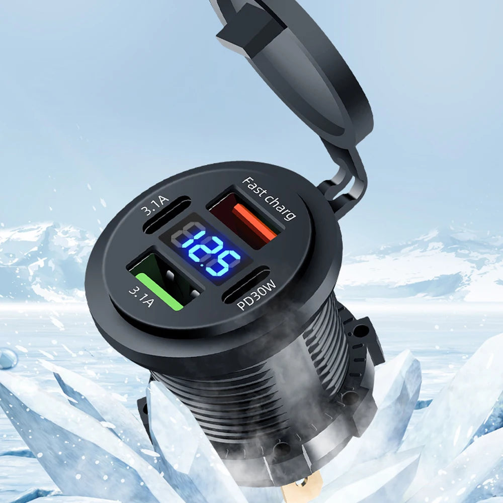 83W 4-Port Fast USB Car Charger Socket with Voltage Display
