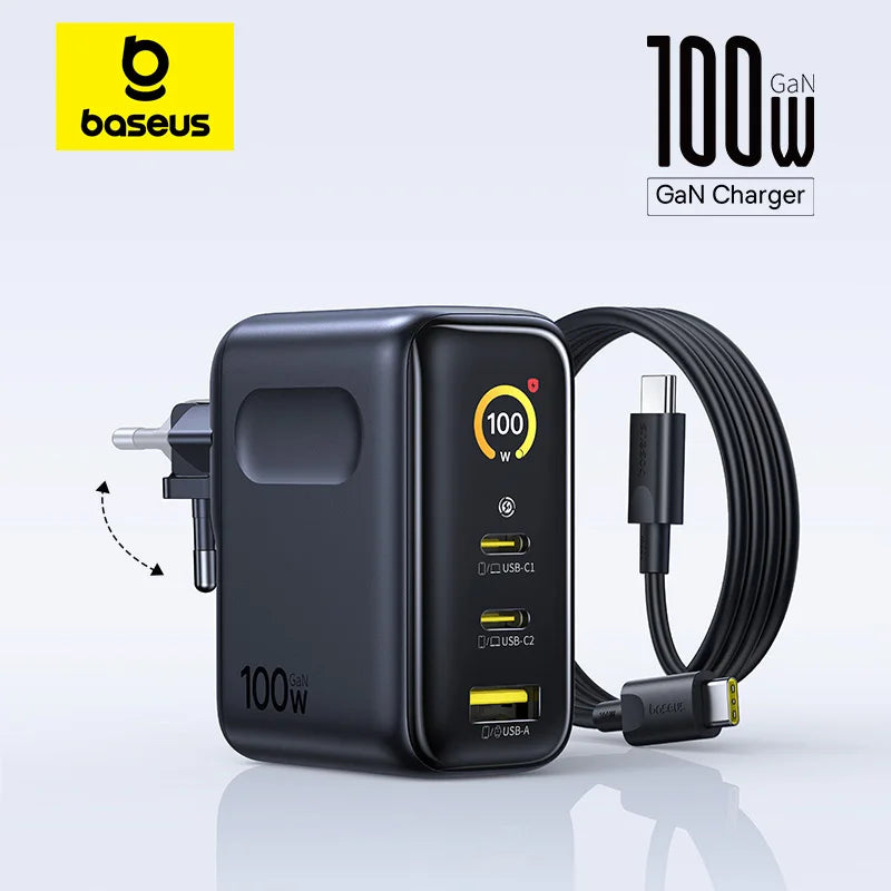 100W GaN Fast Charger with Digital Power Display and Foldable Plug - 1