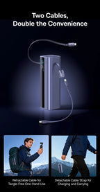 200W 25000mAh Fast Charging Power Bank with Retractable Cables