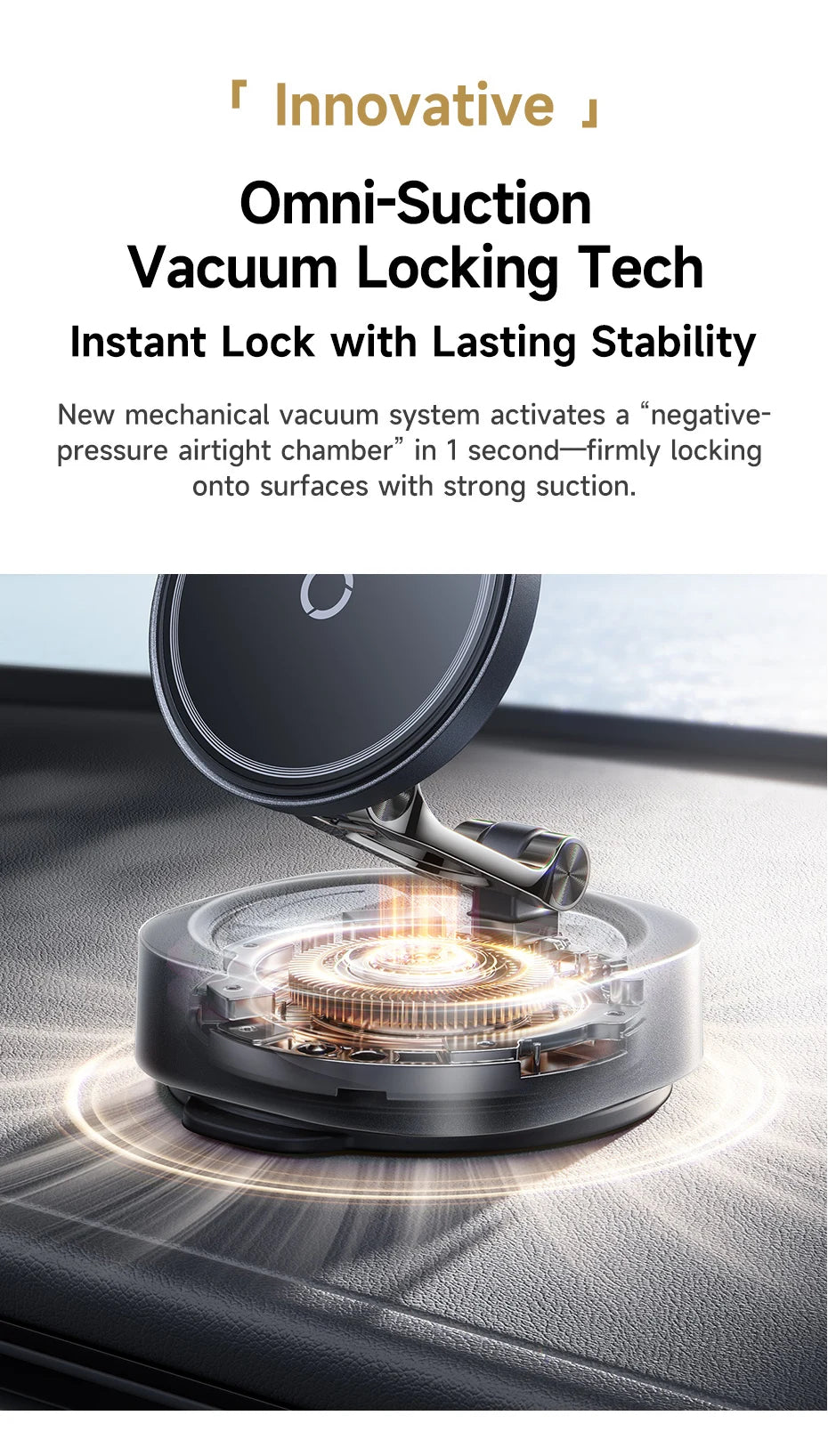 Magnetic Wireless Charging Car Mount with Vacuum Suction