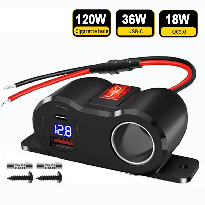 12V 24V Dual USB Fast Charger and Cigarette Lighter Socket Panel