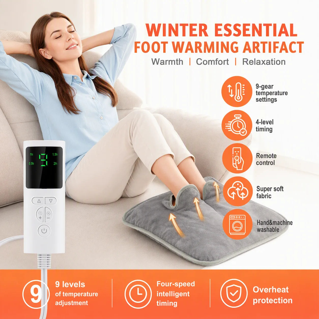 Electric Heated Foot Warmer with Adjustable Heat and Timer - 7
