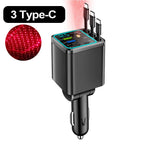 7-in-1 Fast Car Charger with Retractable Cables and Digital Voltmeter